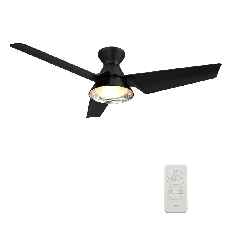 Carro Home KREIS 52 inch Flush Mount 3-Blade Smart Ceiling Fan with LED Light Kit & Remote - Black/Black Fan Blades