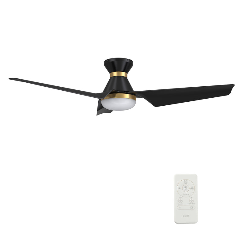 Carro KREIS 52 inch Flush Mount 3-Blade Smart Ceiling Fan with LED Light Kit & Remote - Black/Black (Gold Detail)