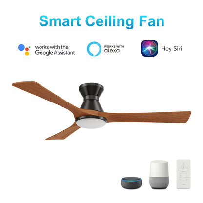 Carro NICOLET 52 inch 3-Blade Flush Mount Smart Ceiling Fan with LED Light Kit & Remote- Black/Antique Walnut