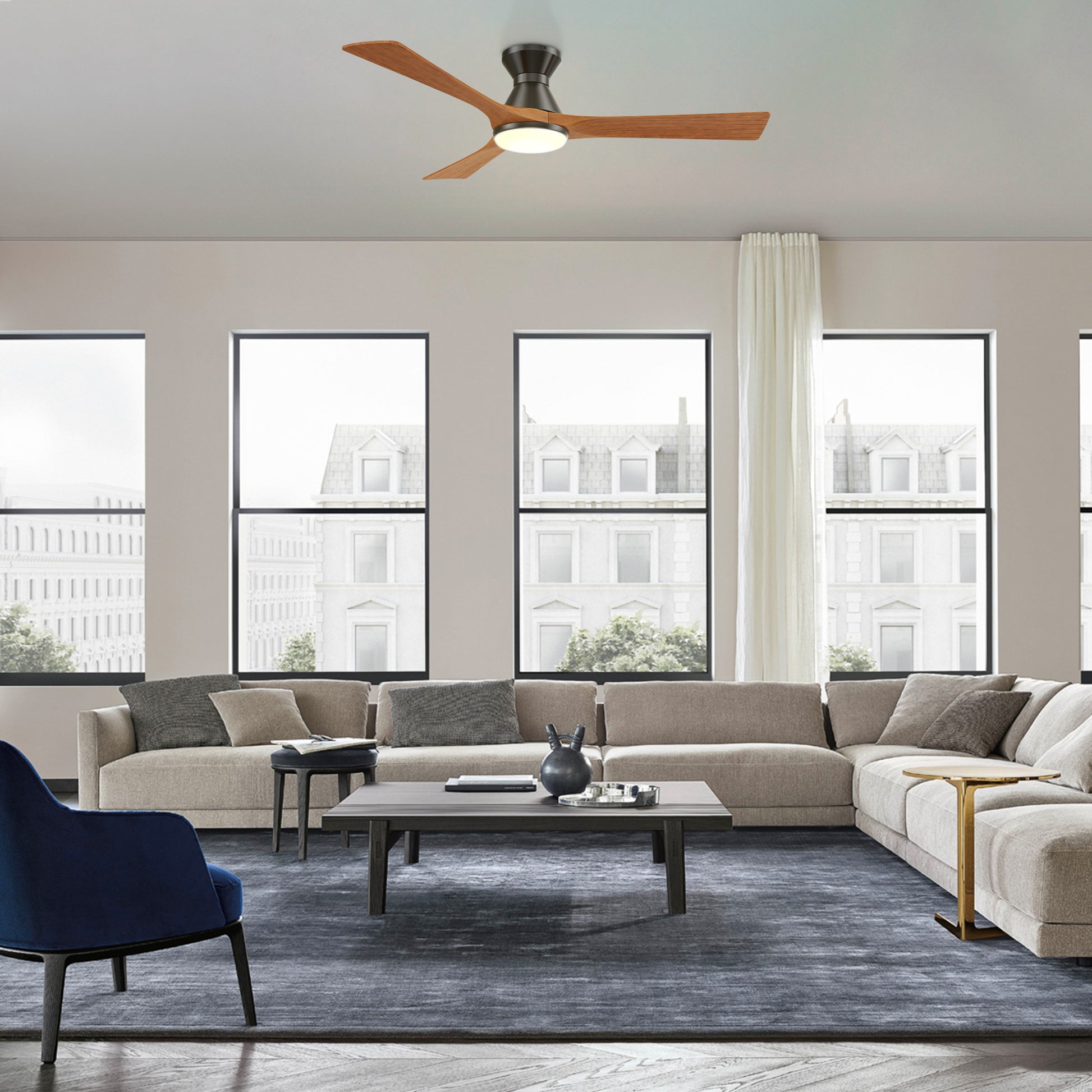 Carro NICOLET 52 inch 3-Blade Flush Mount Smart Ceiling Fan with LED Light Kit & Remote- Black/Antique Walnut