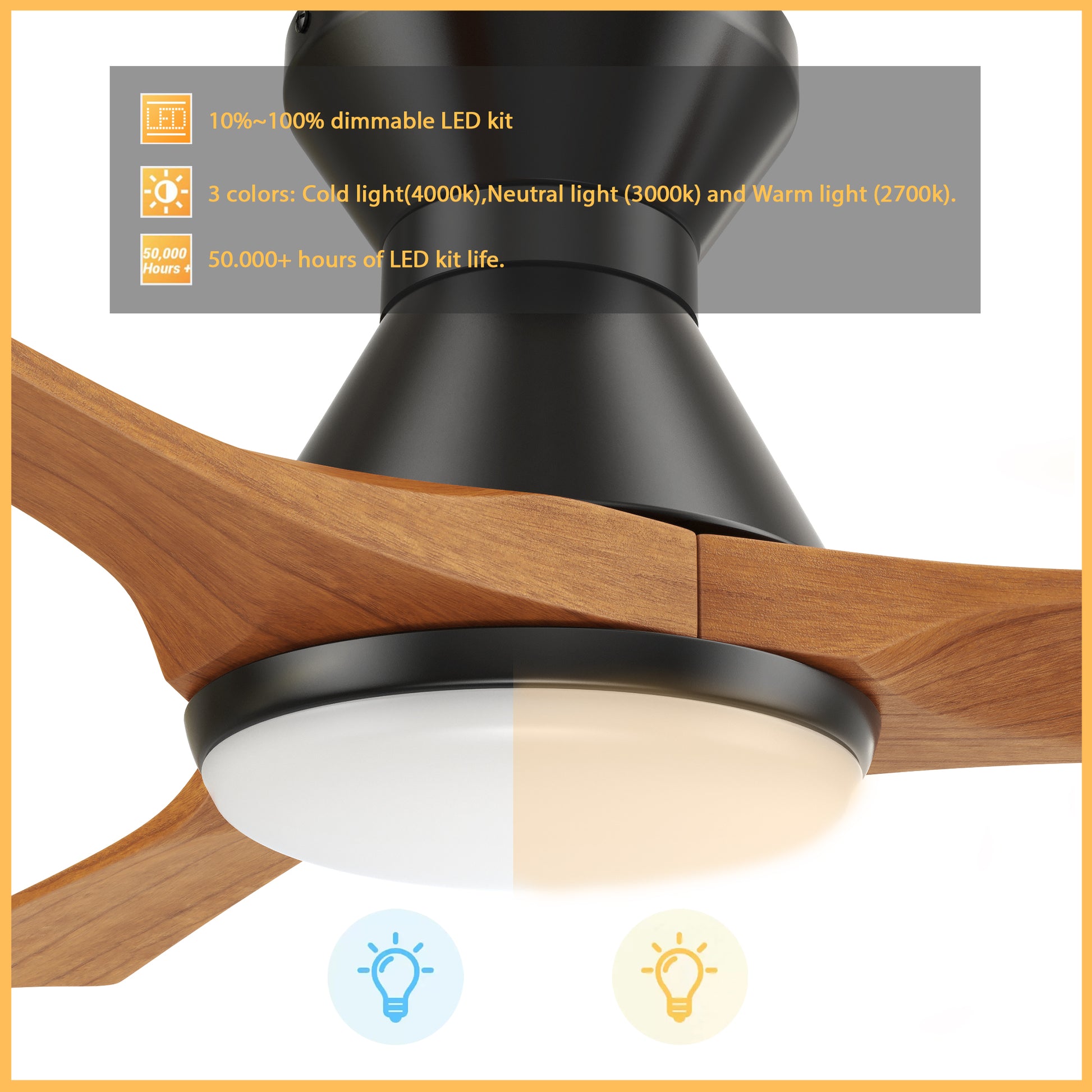 Carro NICOLET 52 inch 3-Blade Flush Mount Smart Ceiling Fan with LED Light Kit & Remote- Black/Antique Walnut