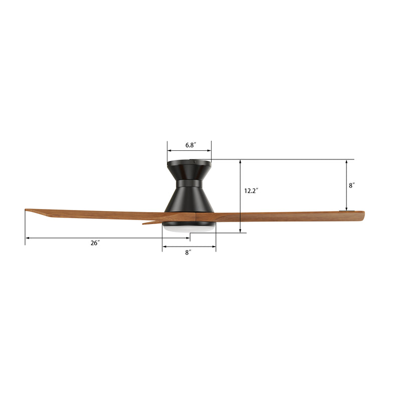 Carro NICOLET 52 inch 3-Blade Flush Mount Smart Ceiling Fan with LED Light Kit & Remote- Black/Antique Walnut