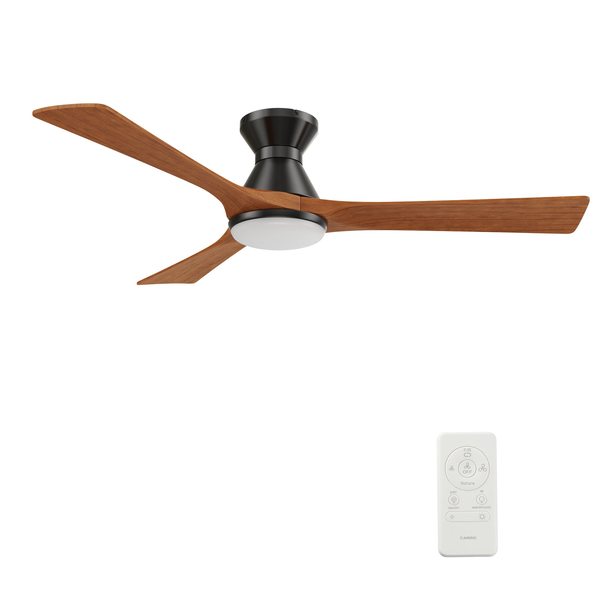 Carro NICOLET 52 inch 3-Blade Flush Mount Smart Ceiling Fan with LED Light Kit & Remote- Black/Antique Walnut