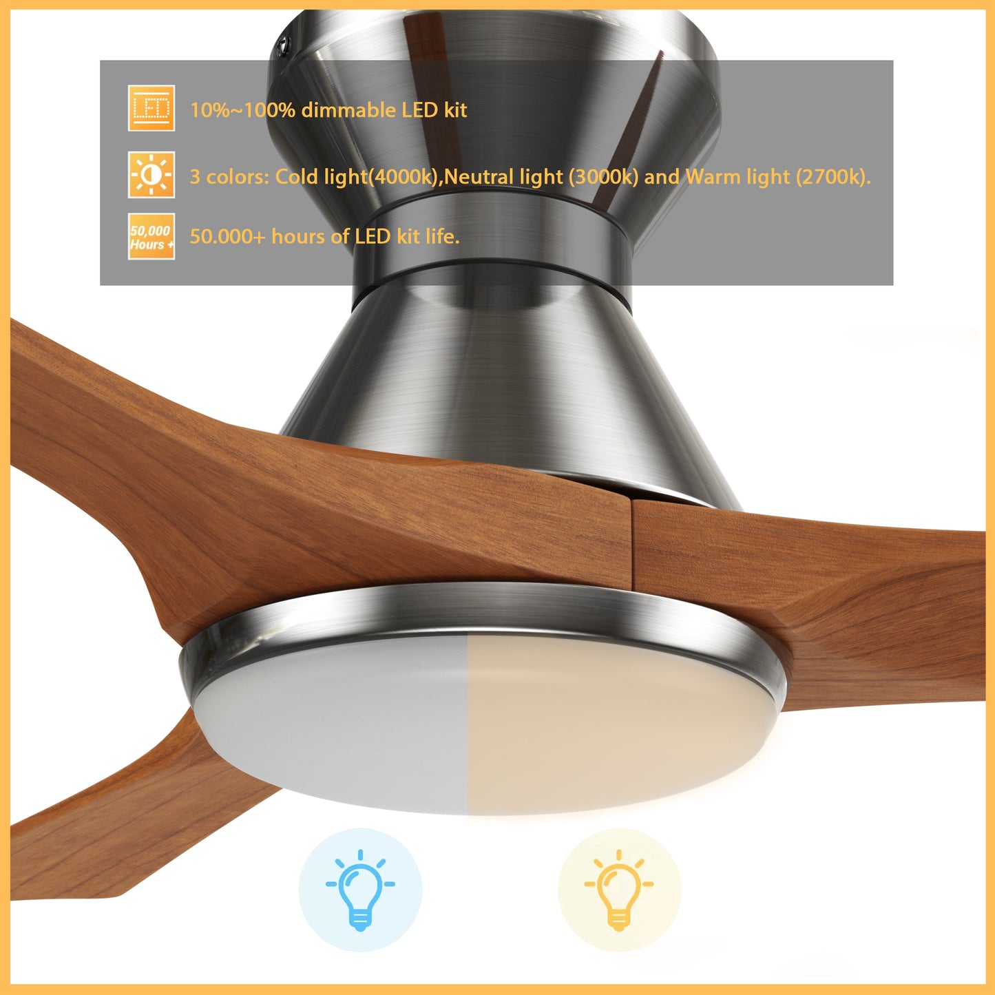 Carro NICOLET 52 inch 3-Blade Flush Mount Smart Ceiling Fan with LED Light Kit & Remote- Silver/Antique Walnut