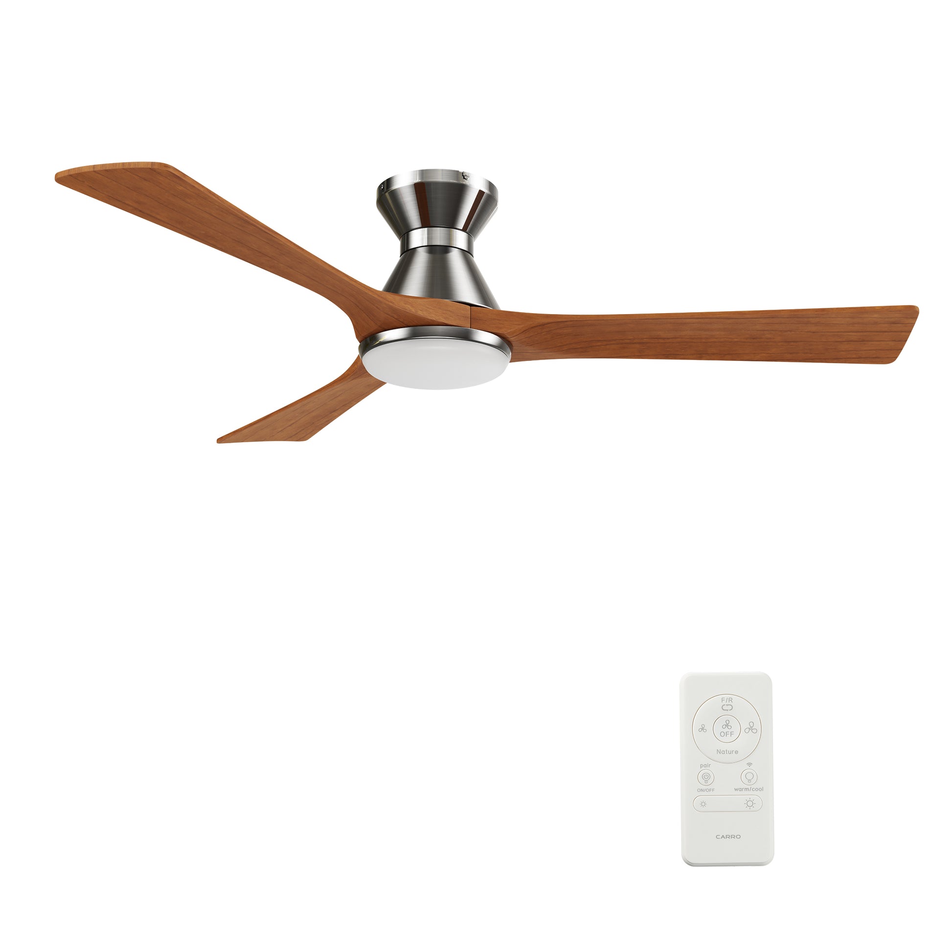 Carro NICOLET 52 inch 3-Blade Flush Mount Smart Ceiling Fan with LED Light Kit & Remote- Silver/Antique Walnut