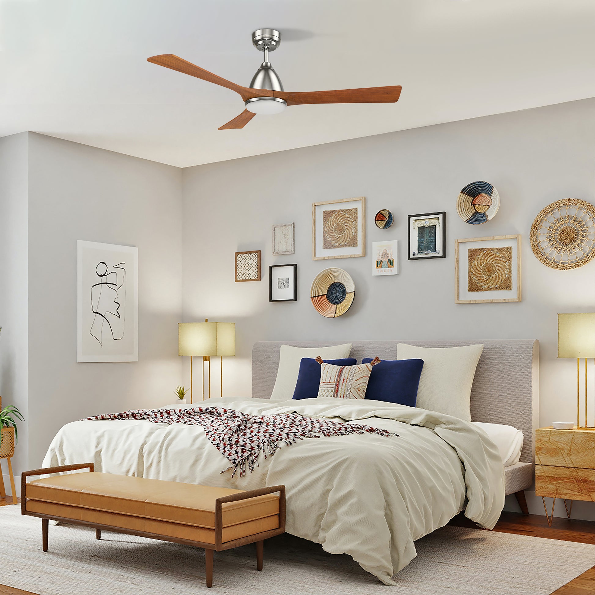 Carro PERRY 52 inch 3-Blade Smart Ceiling Fan with LED Light Kit & Remote- Silver/Antique Walnut