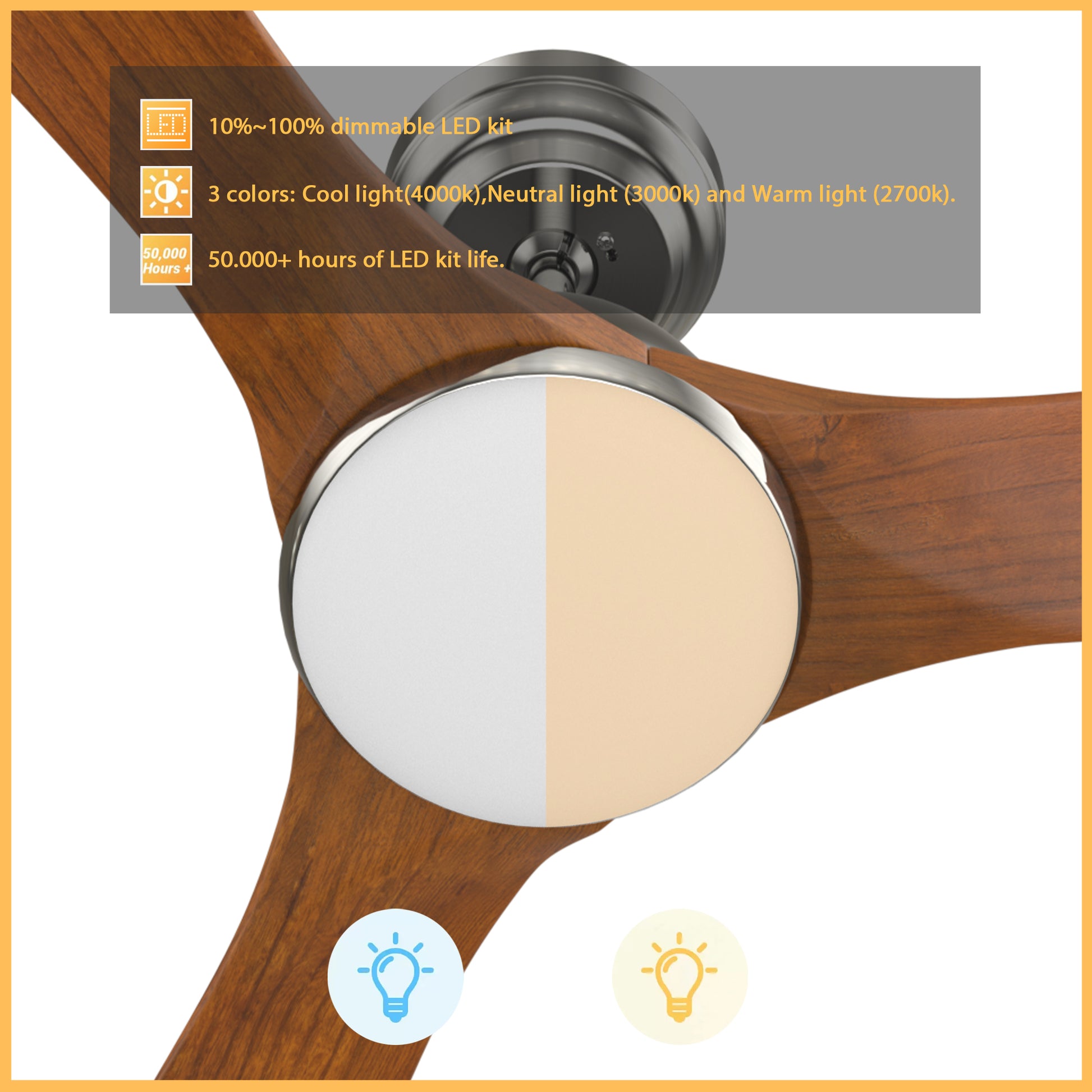 Carro PERRY 52 inch 3-Blade Smart Ceiling Fan with LED Light Kit & Remote- Silver/Antique Walnut