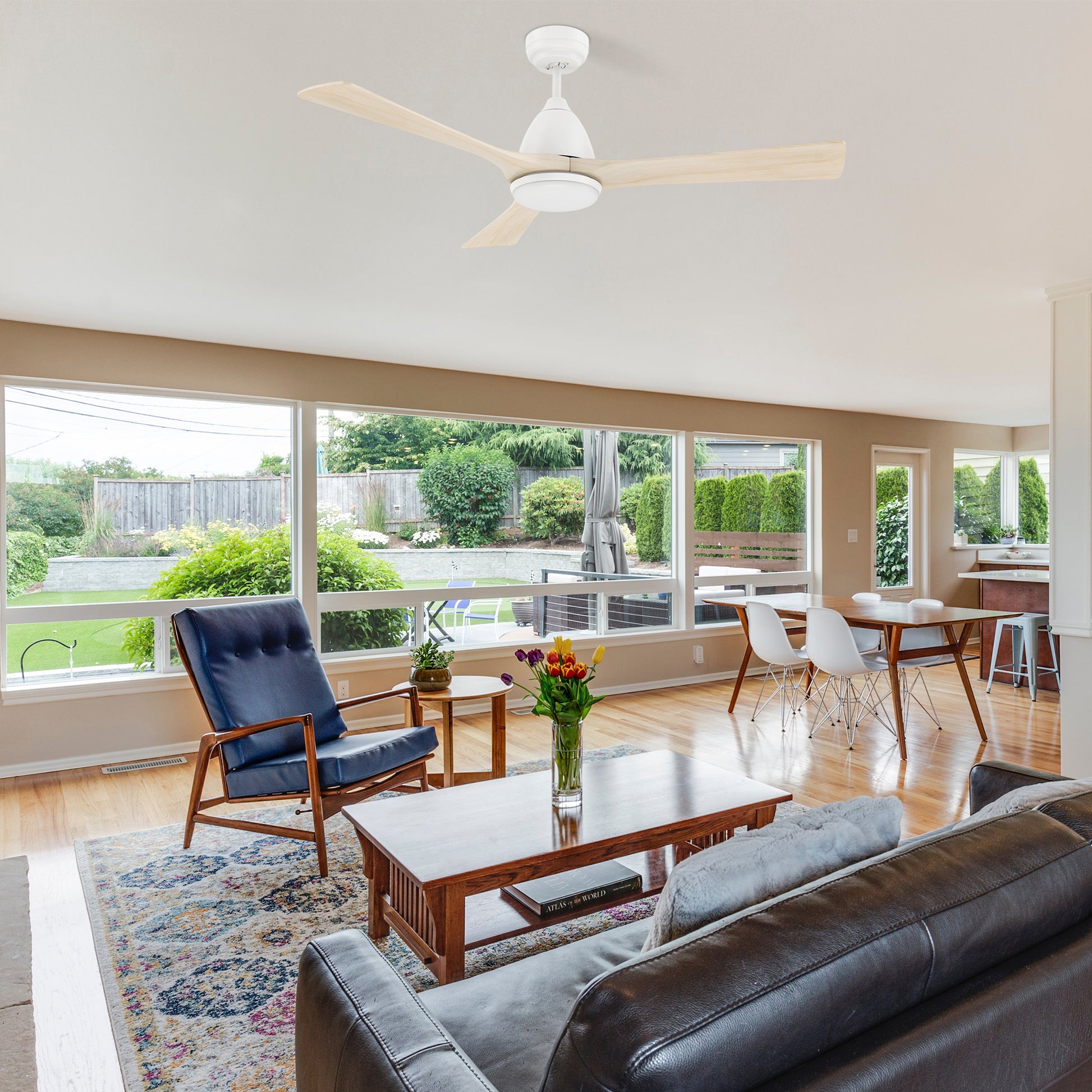 Carro PERRY 52 inch 3-Blade Smart Ceiling Fan with LED Light Kit & Remote- White/Whitewashed Walnut