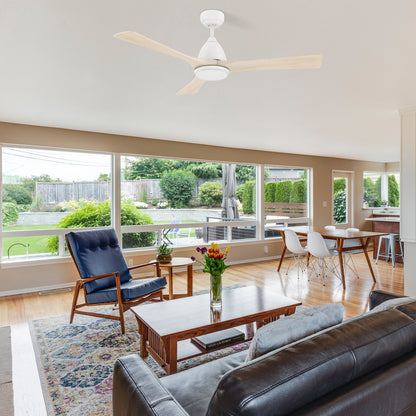 Carro PERRY 52 inch 3-Blade Smart Ceiling Fan with LED Light Kit & Remote- White/Whitewashed Walnut