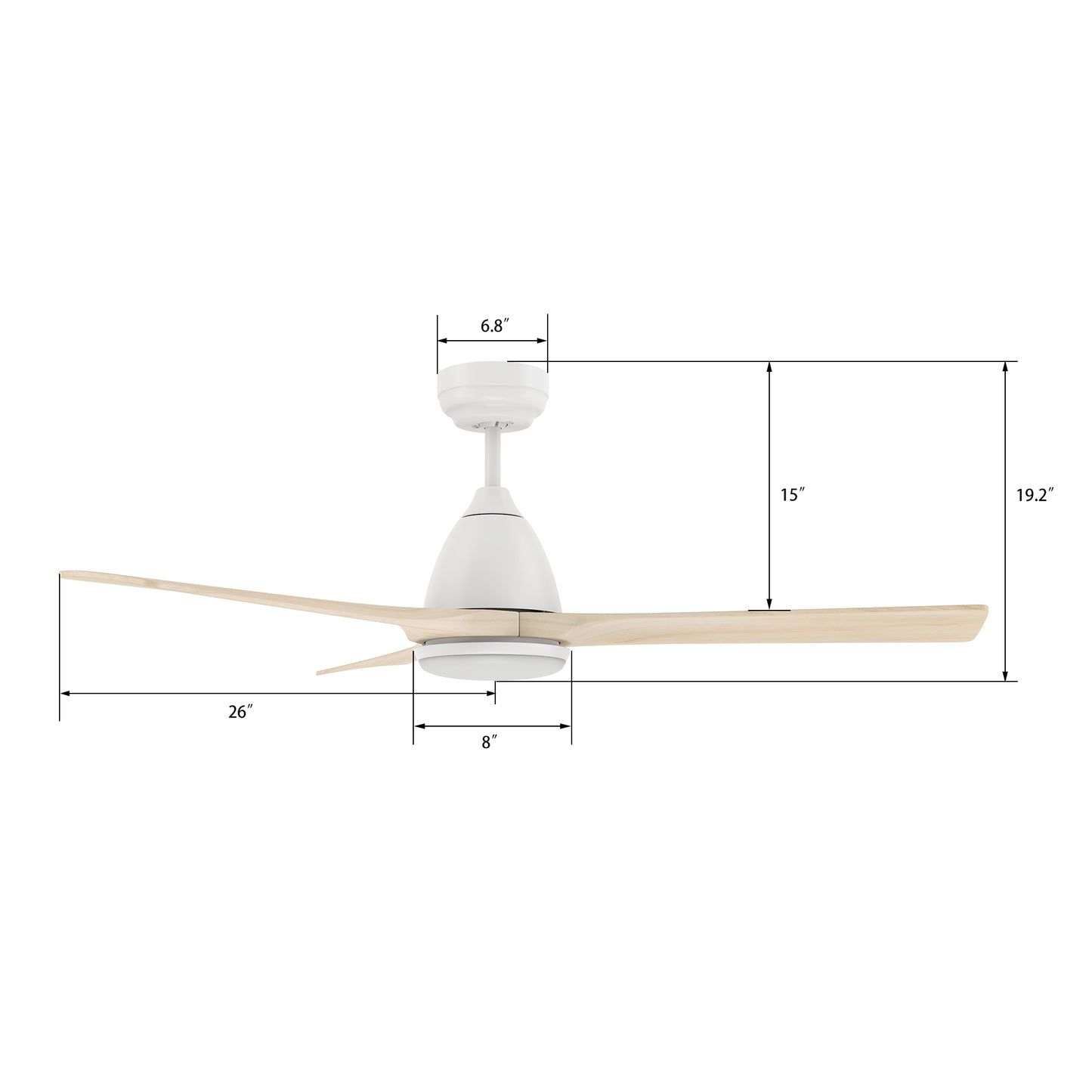 Carro PERRY 52 inch 3-Blade Smart Ceiling Fan with LED Light Kit & Remote- White/Whitewashed Walnut
