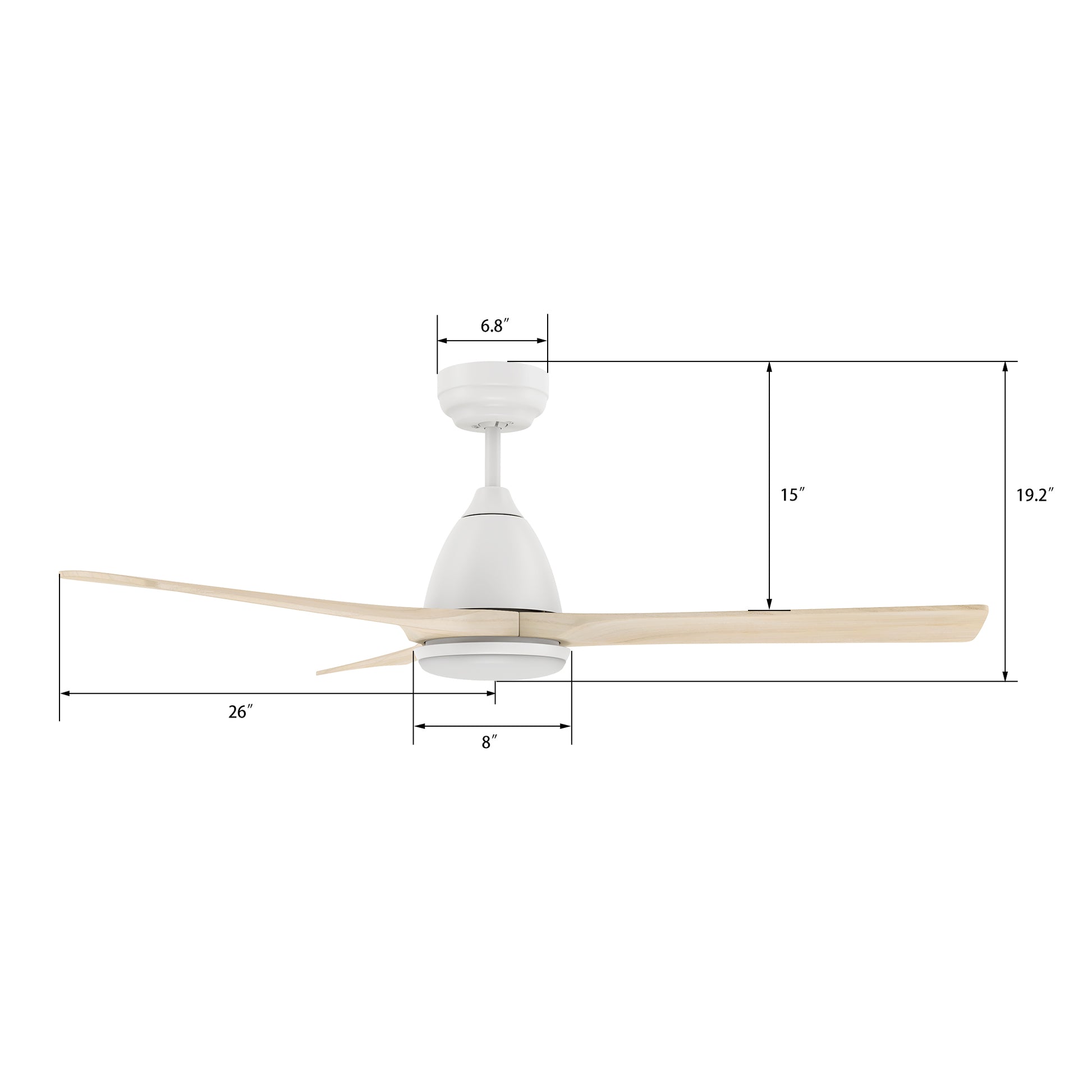 Carro PERRY 52 inch 3-Blade Smart Ceiling Fan with LED Light Kit & Remote- White/Whitewashed Walnut