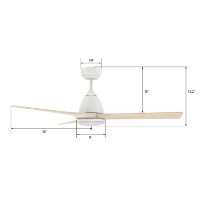 Carro PERRY 52 inch 3-Blade Smart Ceiling Fan with LED Light Kit & Remote- White/Whitewashed Walnut