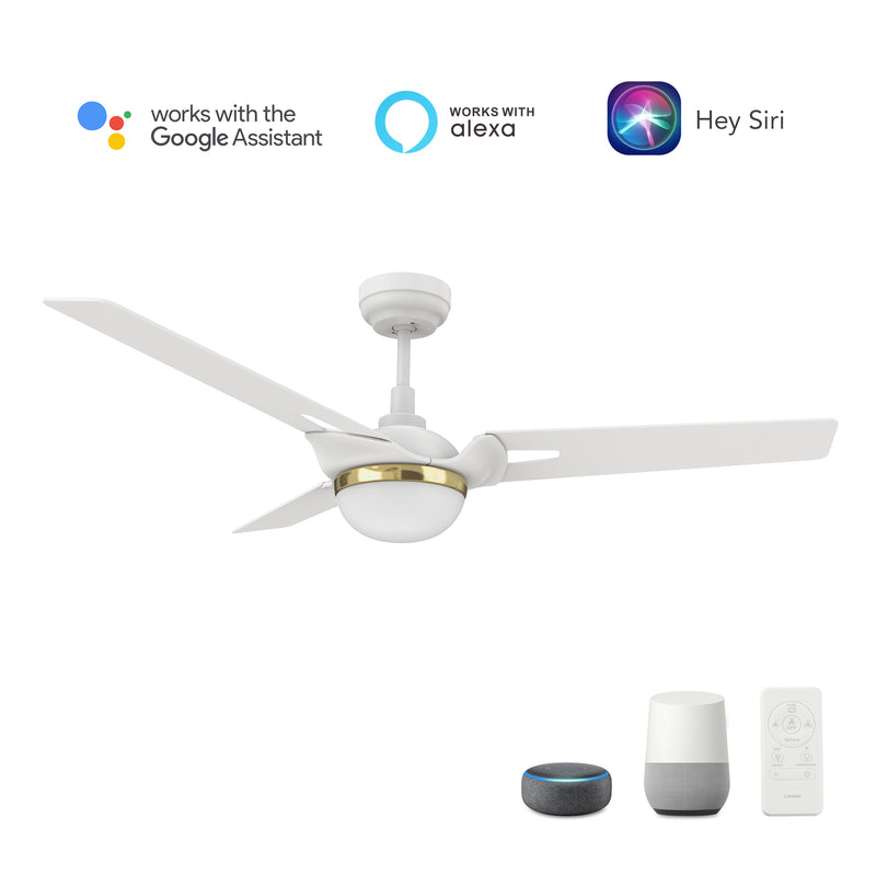 Carro BEDFORD 52 inch 3-Blade Smart Ceiling Fan with LED Light Kit & Remote Control- White/White (Gold Detail)