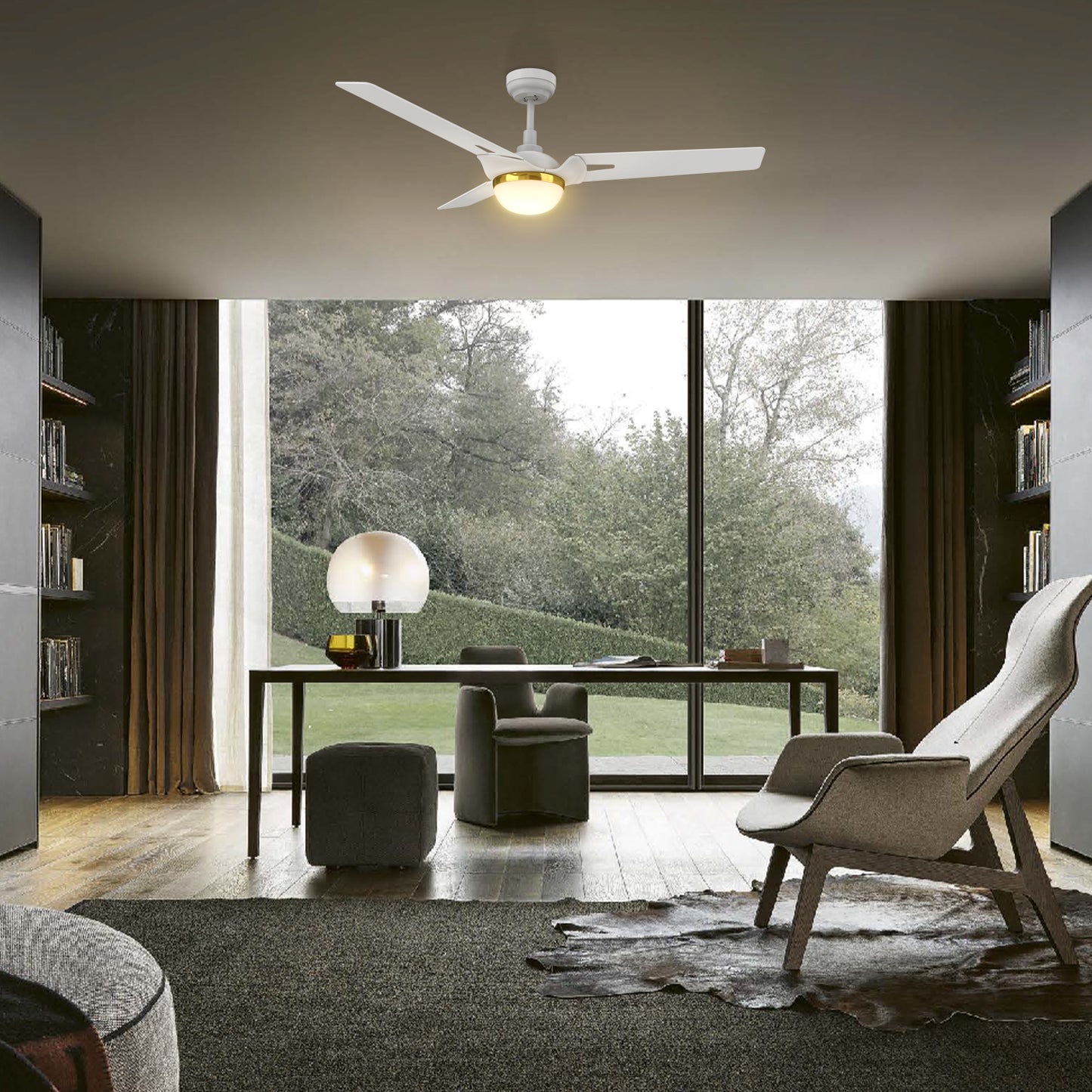 Carro BEDFORD 52 inch 3-Blade Smart Ceiling Fan with LED Light Kit & Remote Control- White/White (Gold Detail)