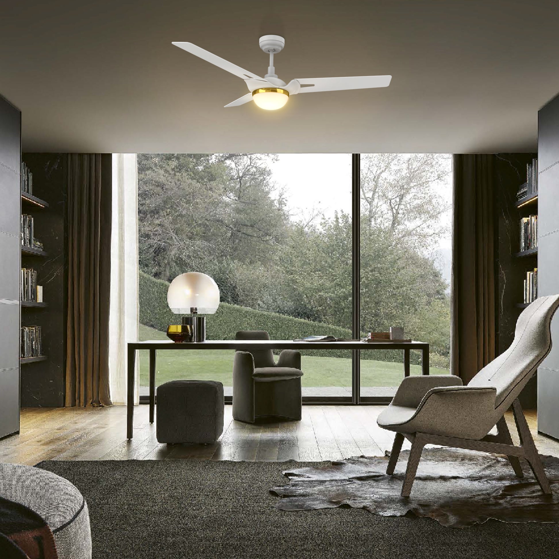Carro BEDFORD 52 inch 3-Blade Smart Ceiling Fan with LED Light Kit & Remote Control- White/White (Gold Detail)