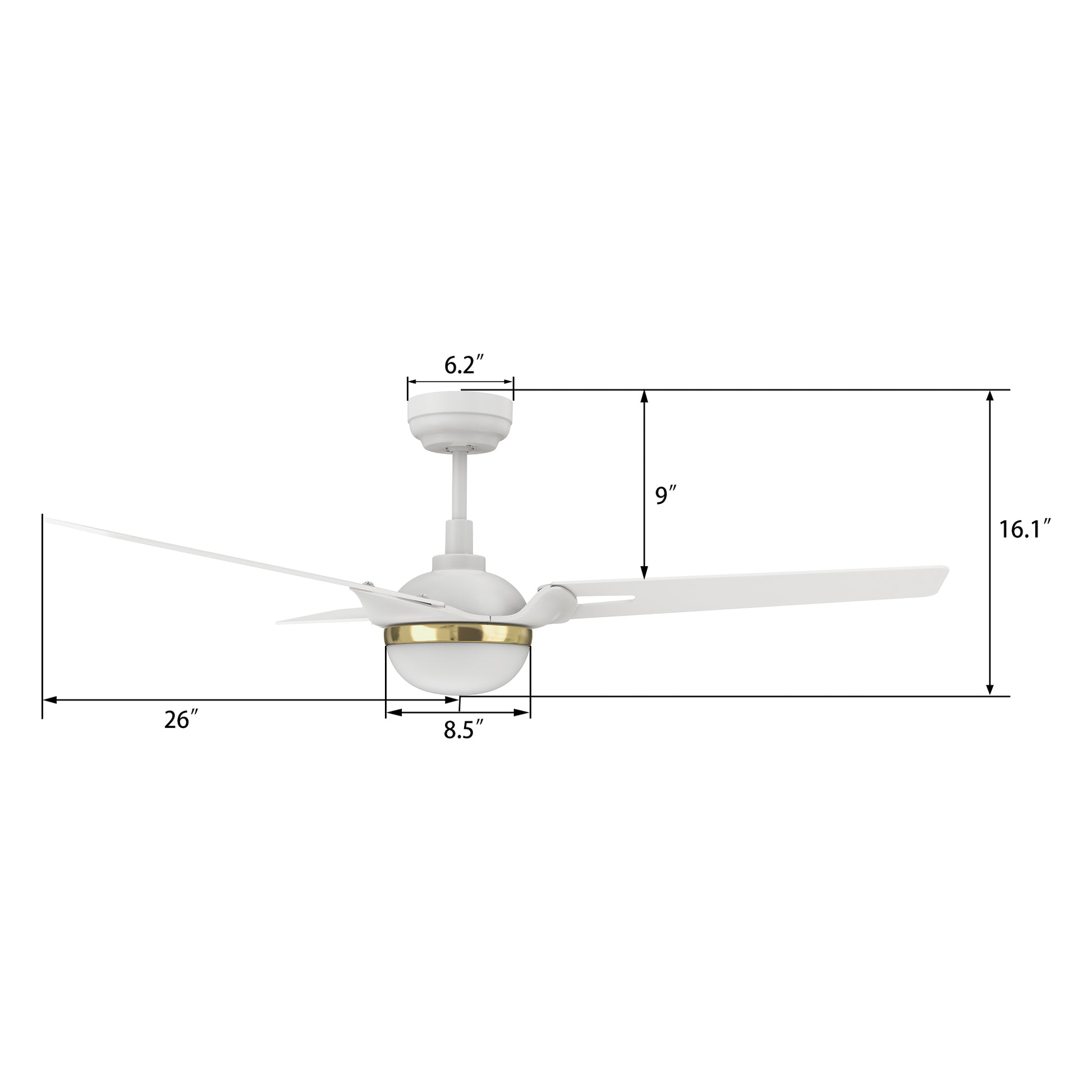 Carro BEDFORD 52 inch 3-Blade Smart Ceiling Fan with LED Light Kit & Remote Control- White/White (Gold Detail)