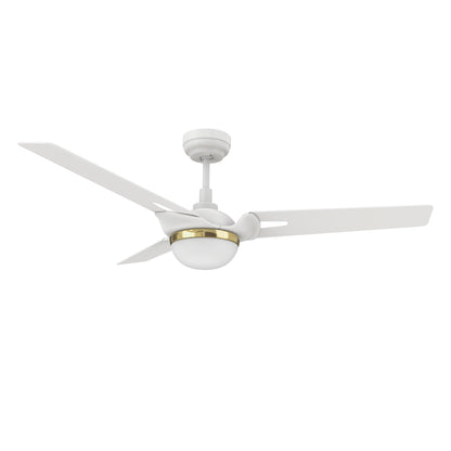 Carro BEDFORD 52 inch 3-Blade Smart Ceiling Fan with LED Light Kit & Remote Control- White/White (Gold Detail)