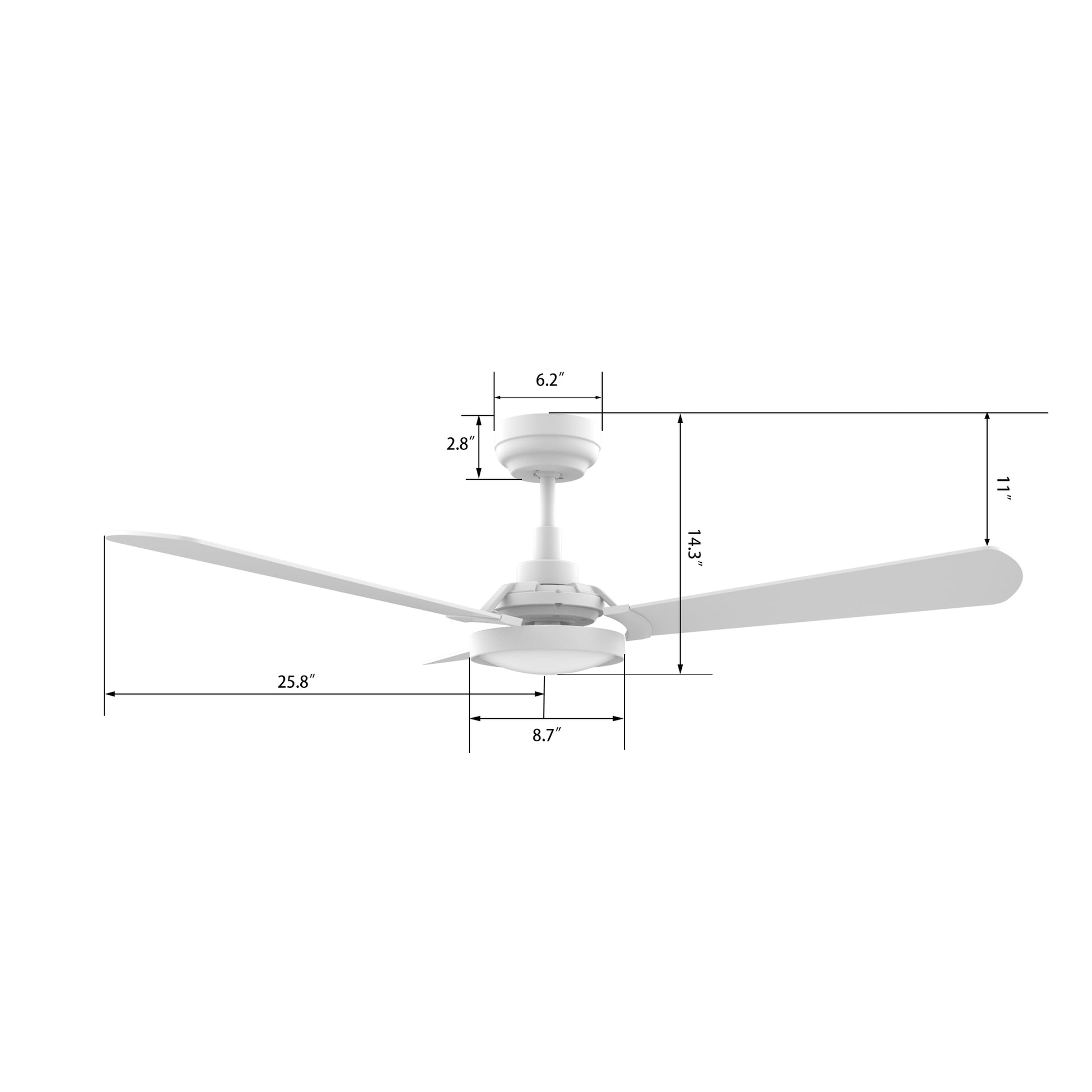 Carro Home BRISA 52 inch 3-Blade Smart Ceiling Fan with LED Light & Remote Control - White/White Fan Blades