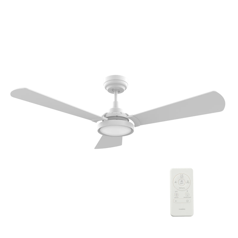 Carro Home BRISA 52 inch 3-Blade Smart Ceiling Fan with LED Light & Remote Control - White/White Fan Blades