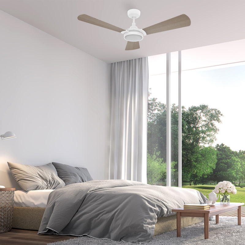 Carro Home BRISA 52 inch 3-Blade Smart Ceiling Fan with LED Light & Remote Control - White/Light Wood Fan Blades