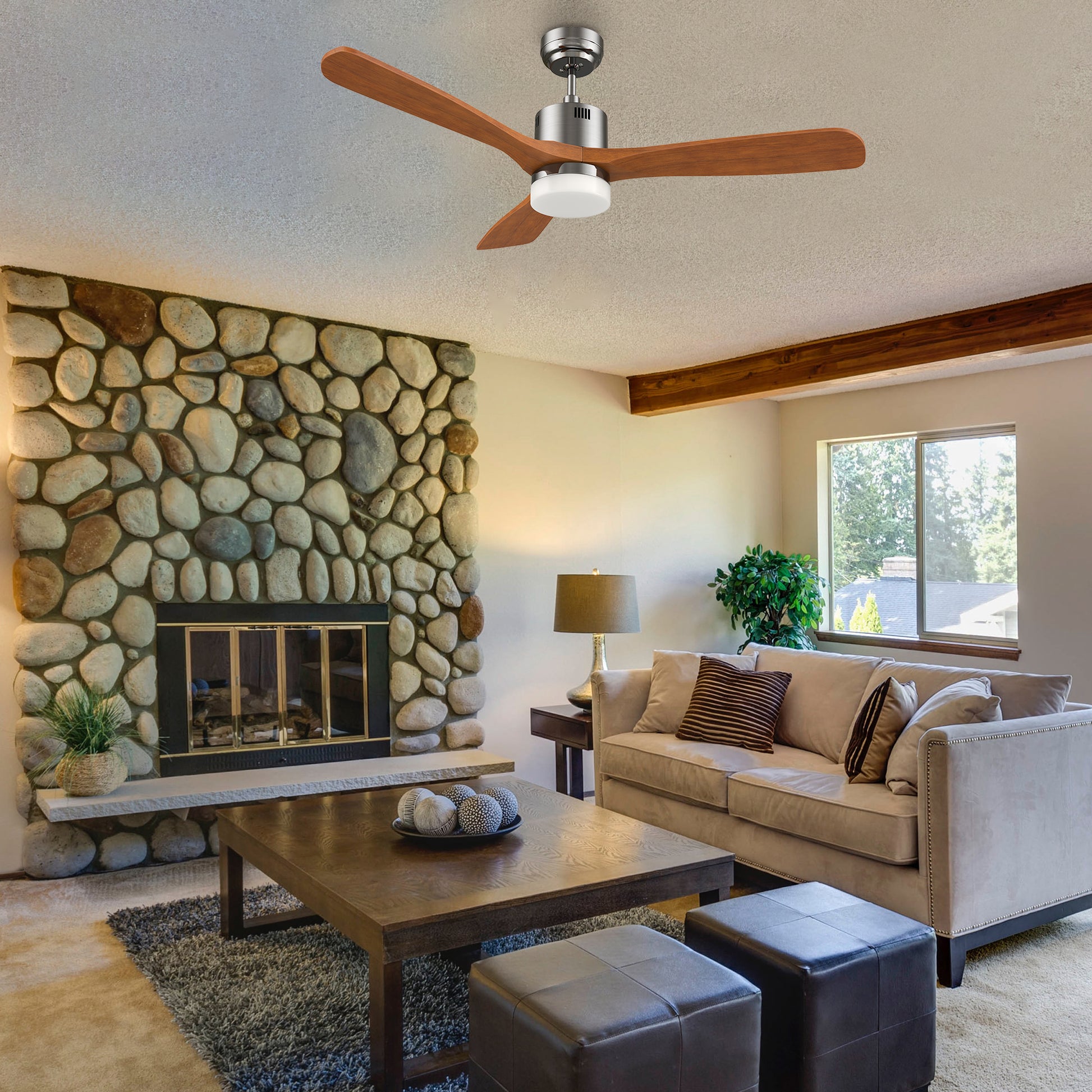 Carro PALMER 52 inch 3-Blade Smart Ceiling Fan with LED Light Kit & Remote- Silver/Antique Walnut