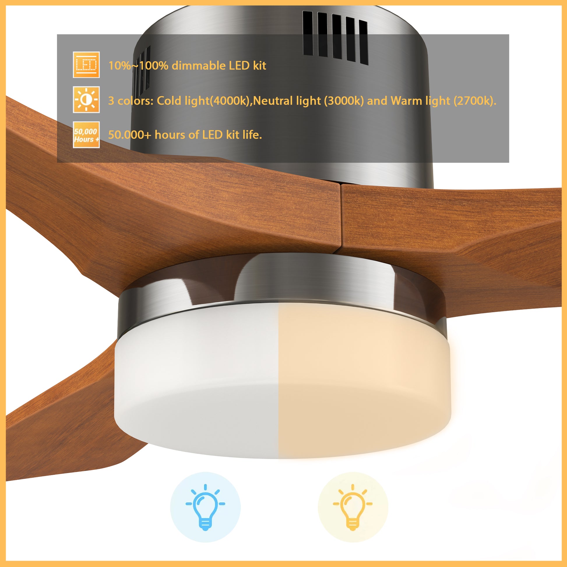 Carro PALMER 52 inch 3-Blade Smart Ceiling Fan with LED Light Kit & Remote- Silver/Antique Walnut