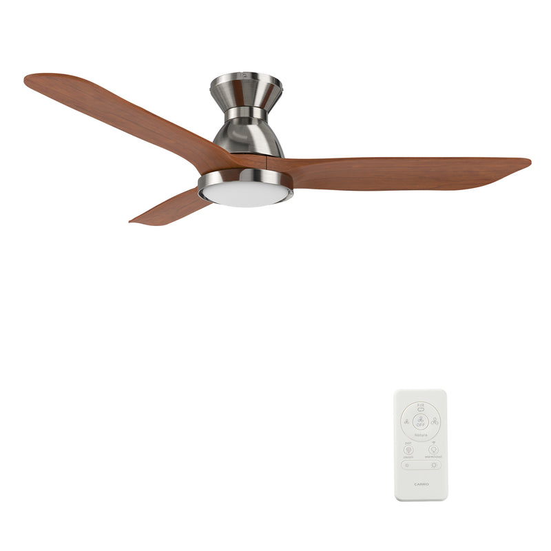 Carro JAARON 52 inch 3-Blade Flush Mount Smart Ceiling Fan with LED Light Kit & Remote- Silver/Red Wood