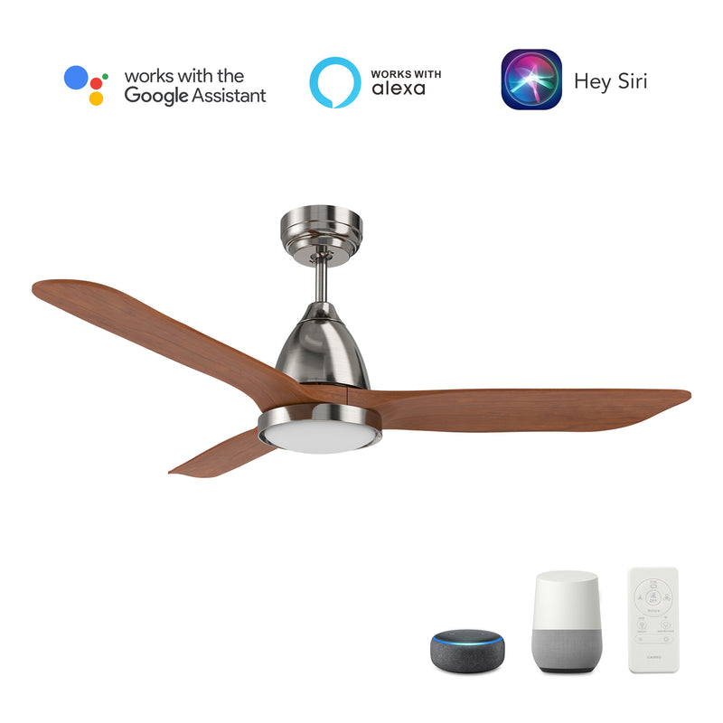 Carro GARRICK 52 inch 3-Blade Smart Ceiling Fan with LED Light Kit & Remote- Silver/Red Wood