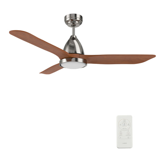Carro GARRICK 52 inch 3-Blade Smart Ceiling Fan with LED Light Kit & Remote- Silver/Red Wood