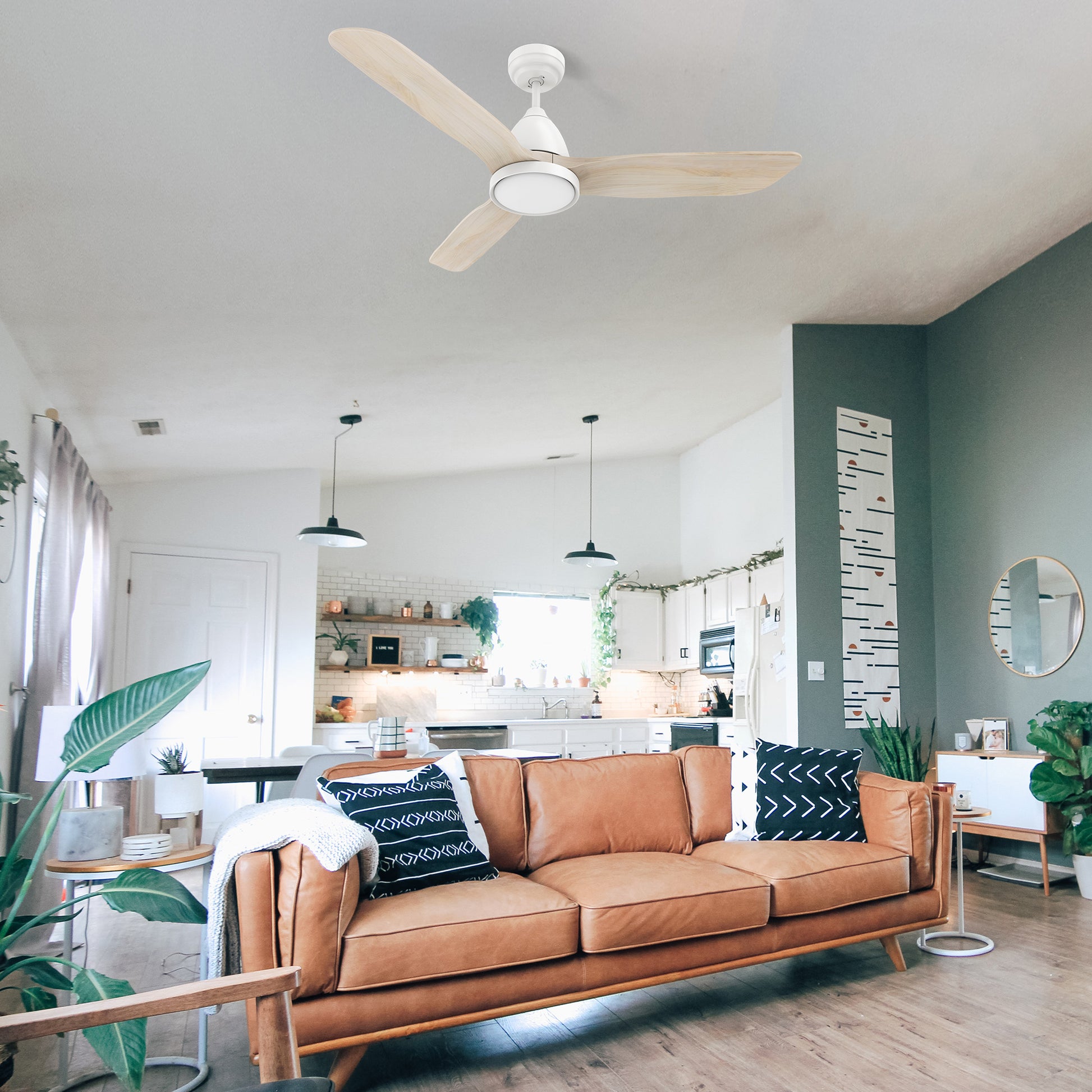 Carro GARRICK 52 inch 3-Blade Smart Ceiling Fan with LED Light Kit & Remote- Silver/White Oak
