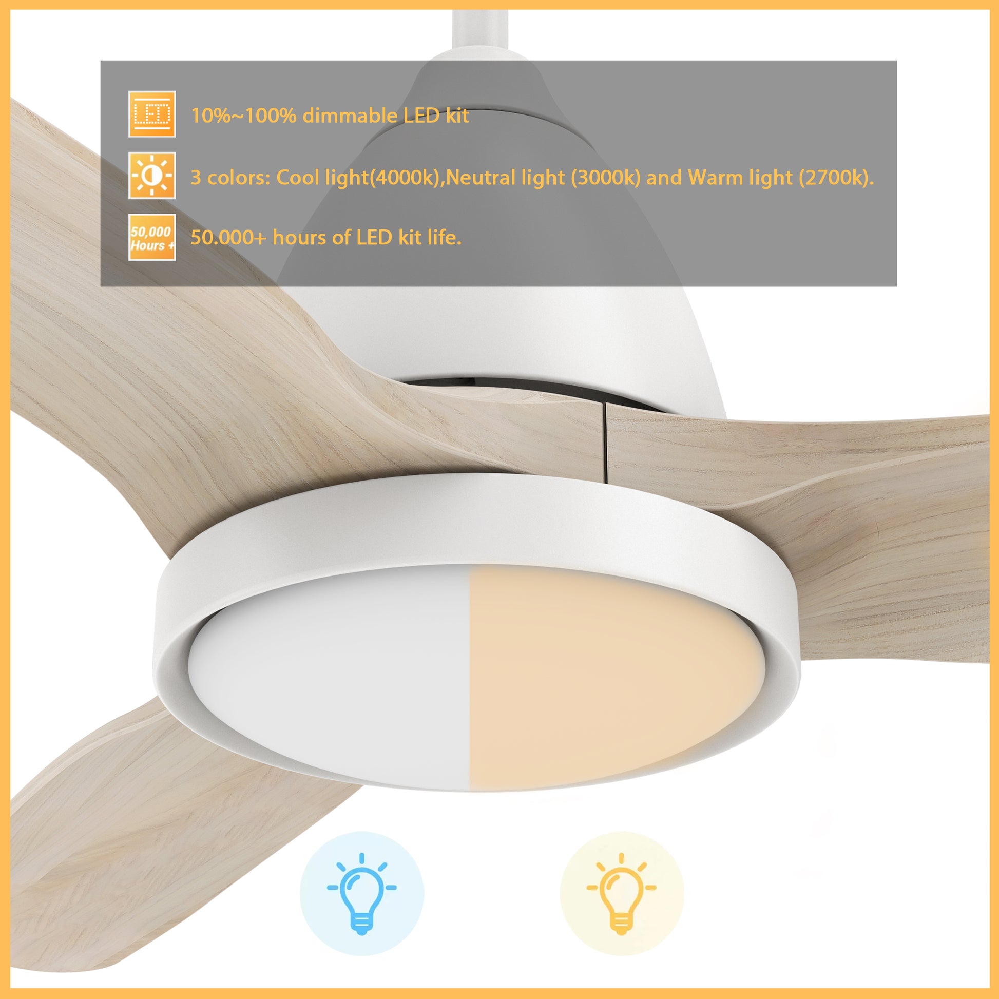 Carro GARRICK 52 inch 3-Blade Smart Ceiling Fan with LED Light Kit & Remote- Silver/White Oak