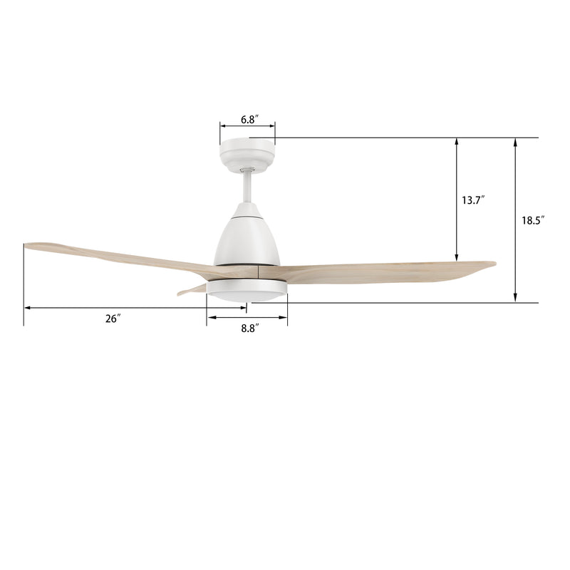 Carro GARRICK 52 inch 3-Blade Smart Ceiling Fan with LED Light Kit & Remote- Silver/White Oak