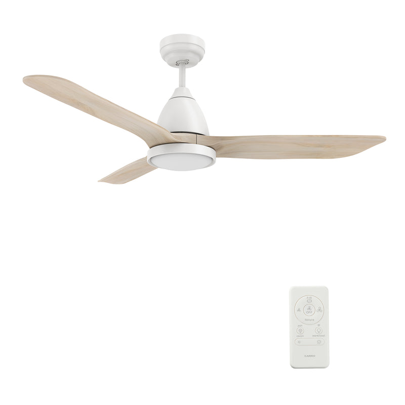 Carro GARRICK 52 inch 3-Blade Smart Ceiling Fan with LED Light Kit & Remote- Silver/White Oak