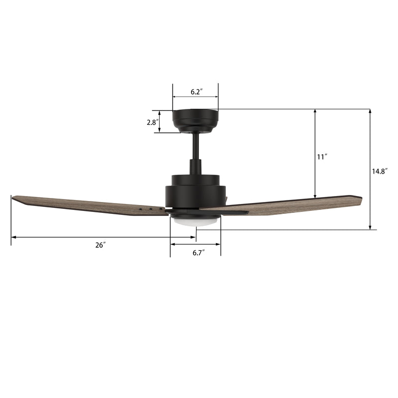 CALEN 52 inch 3-Blade Smart Ceiling Fan with LED Light Kit & Remote Control- Black/Barnwood