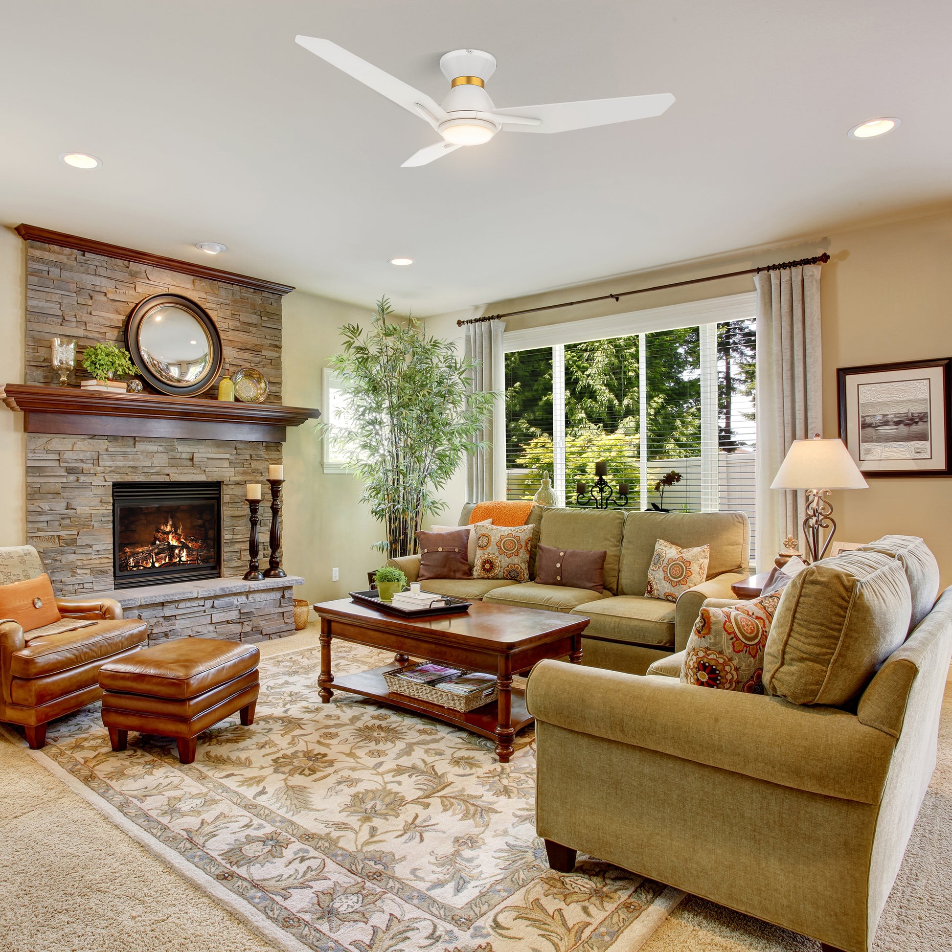 Carro CALEN 52 inch 3-Blade Flush Mount Smart Ceiling Fan with LED Light Kit & Remote Control- White/White