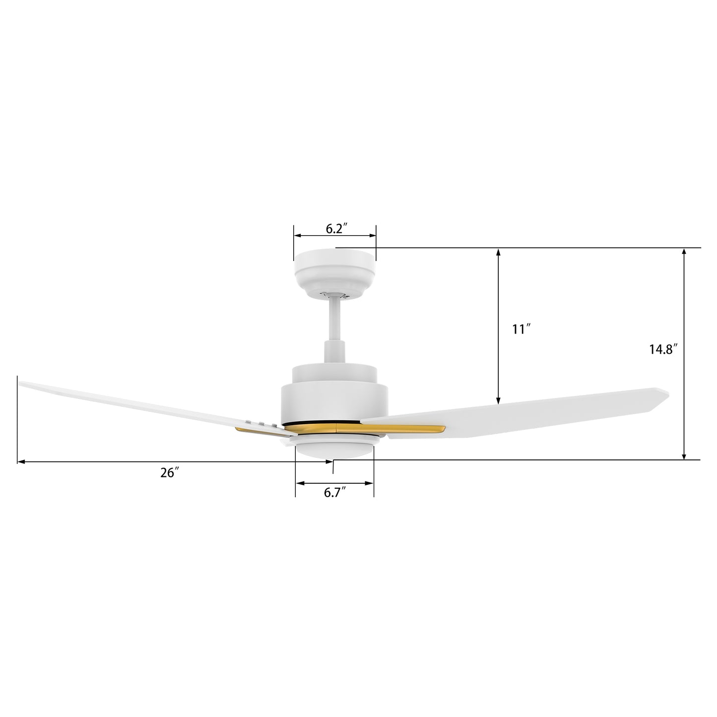 Carro CALEN 52 inch 3-Blade Smart Ceiling Fan with LED Light Kit & Remote Control- White/White (Gold Details)