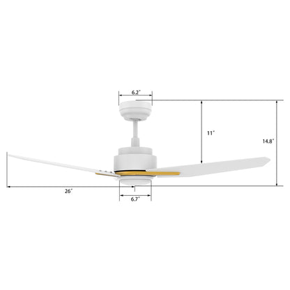 Carro CALEN 52 inch 3-Blade Smart Ceiling Fan with LED Light Kit & Remote Control- White/White (Gold Details)