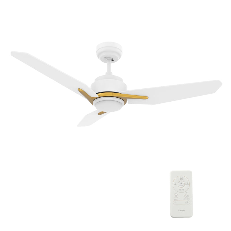 Carro CALEN 52 inch 3-Blade Smart Ceiling Fan with LED Light Kit & Remote Control- White/White (Gold Details)