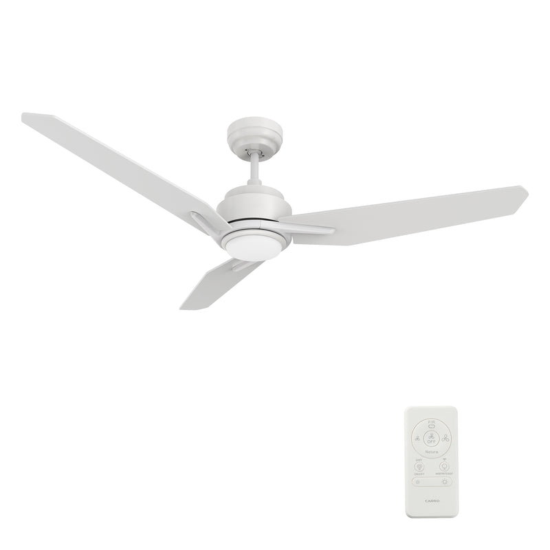 CALEN 52 inch 3-Blade Smart Ceiling Fan with LED Light Kit & Remote Control- White/White