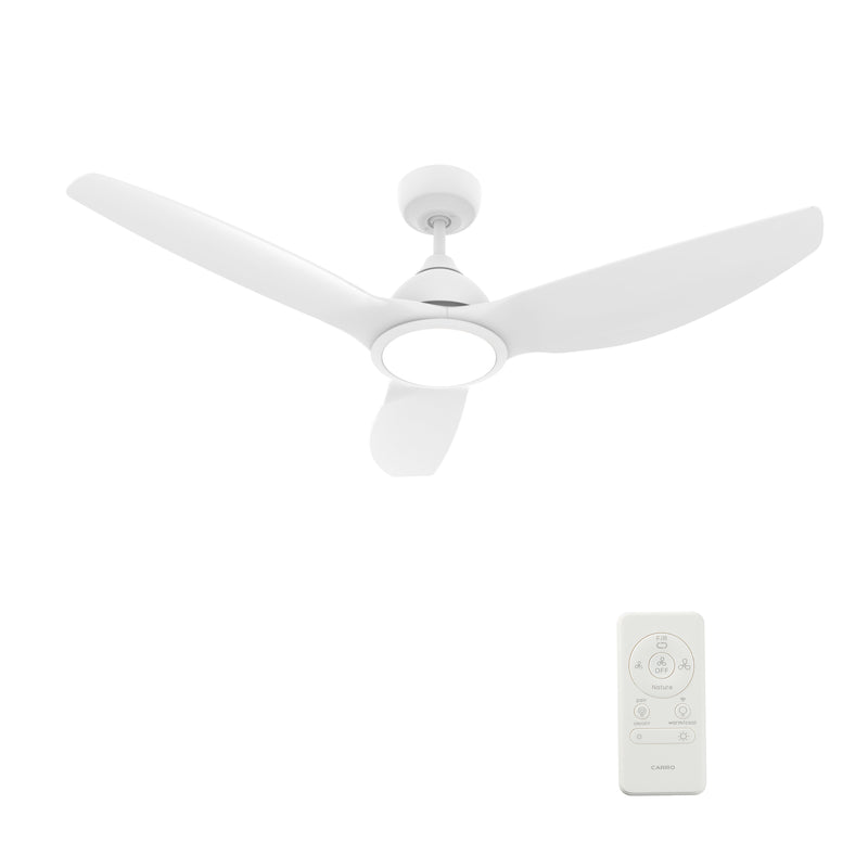 Carro Home CRANSTON 52 inch 3-Blade Smart Ceiling Fan with LED Light Kit & Remote - White/White fan blades