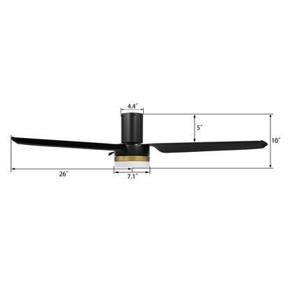 Carro USA BOISE 52 inch 3-Blade Flush Mount Smart Ceiling Fan with LED Light Kit & Remote - Black/Black(Gold Detail)