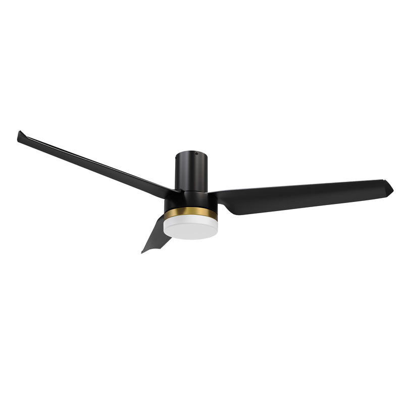 Carro USA BOISE 52 inch 3-Blade Flush Mount Smart Ceiling Fan with LED Light Kit & Remote - Black/Black(Gold Detail)