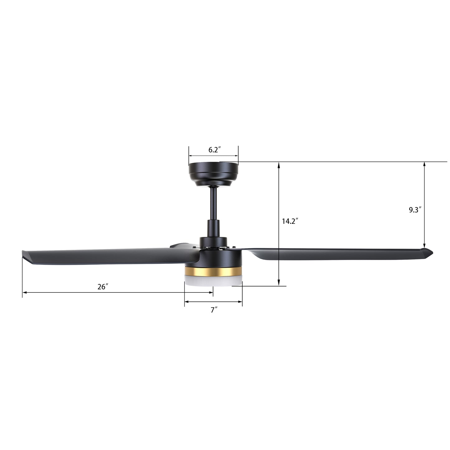 Carro ATTICUS 52 inch 3-Blade Smart Ceiling Fan with LED Light Kit & Remote Control- Black/Black (Gold Detail)