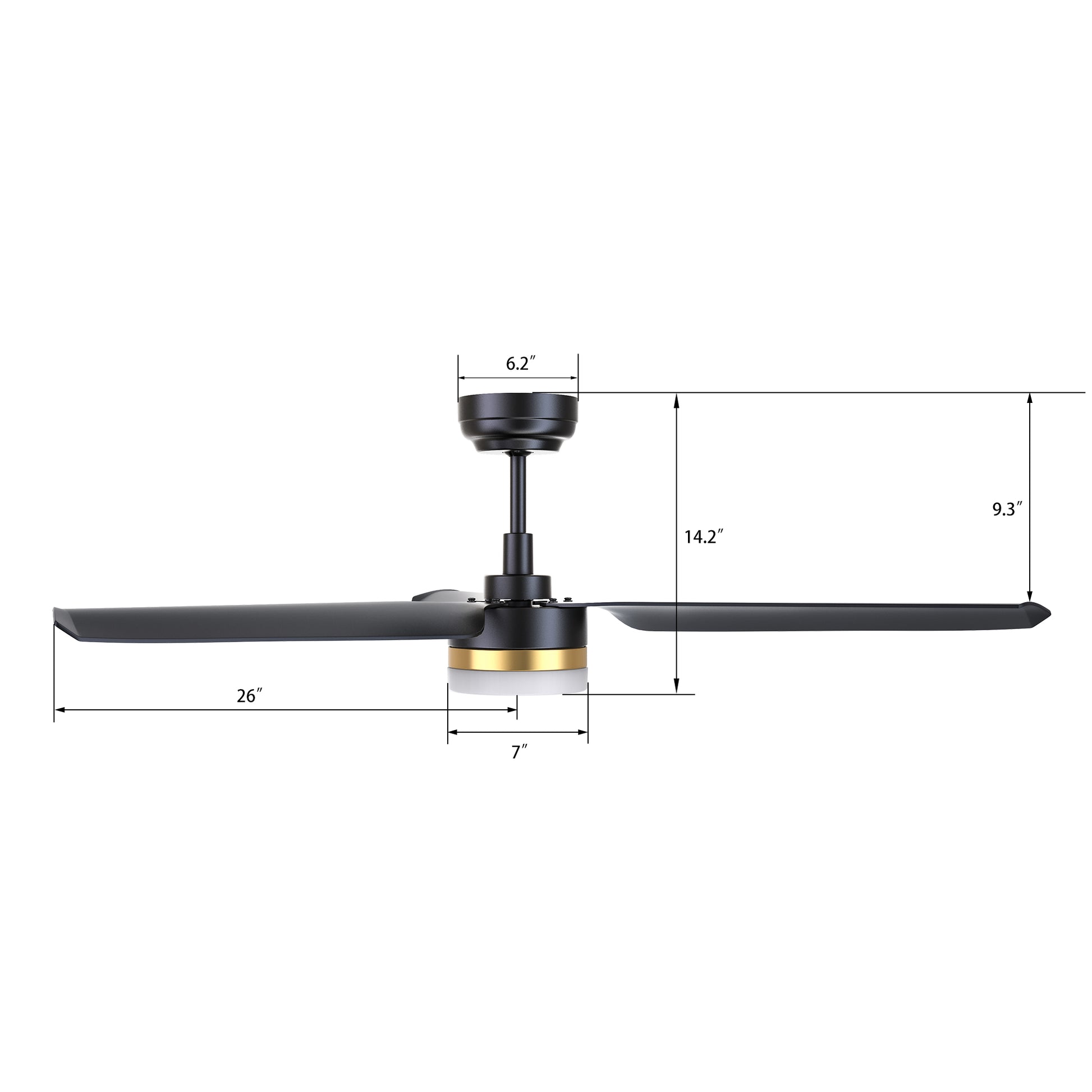 Carro ATTICUS 52 inch 3-Blade Smart Ceiling Fan with LED Light Kit & Remote Control- Black/Black (Gold Detail)