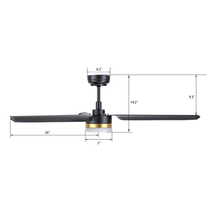 Carro ATTICUS 52 inch 3-Blade Smart Ceiling Fan with LED Light Kit & Remote Control- Black/Black (Gold Detail)