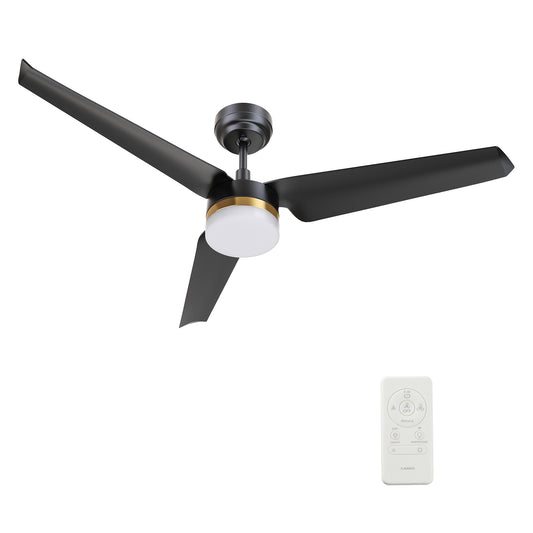 Carro ATTICUS 52 inch 3-Blade Smart Ceiling Fan with LED Light Kit & Remote Control- Black/Black (Gold Detail)