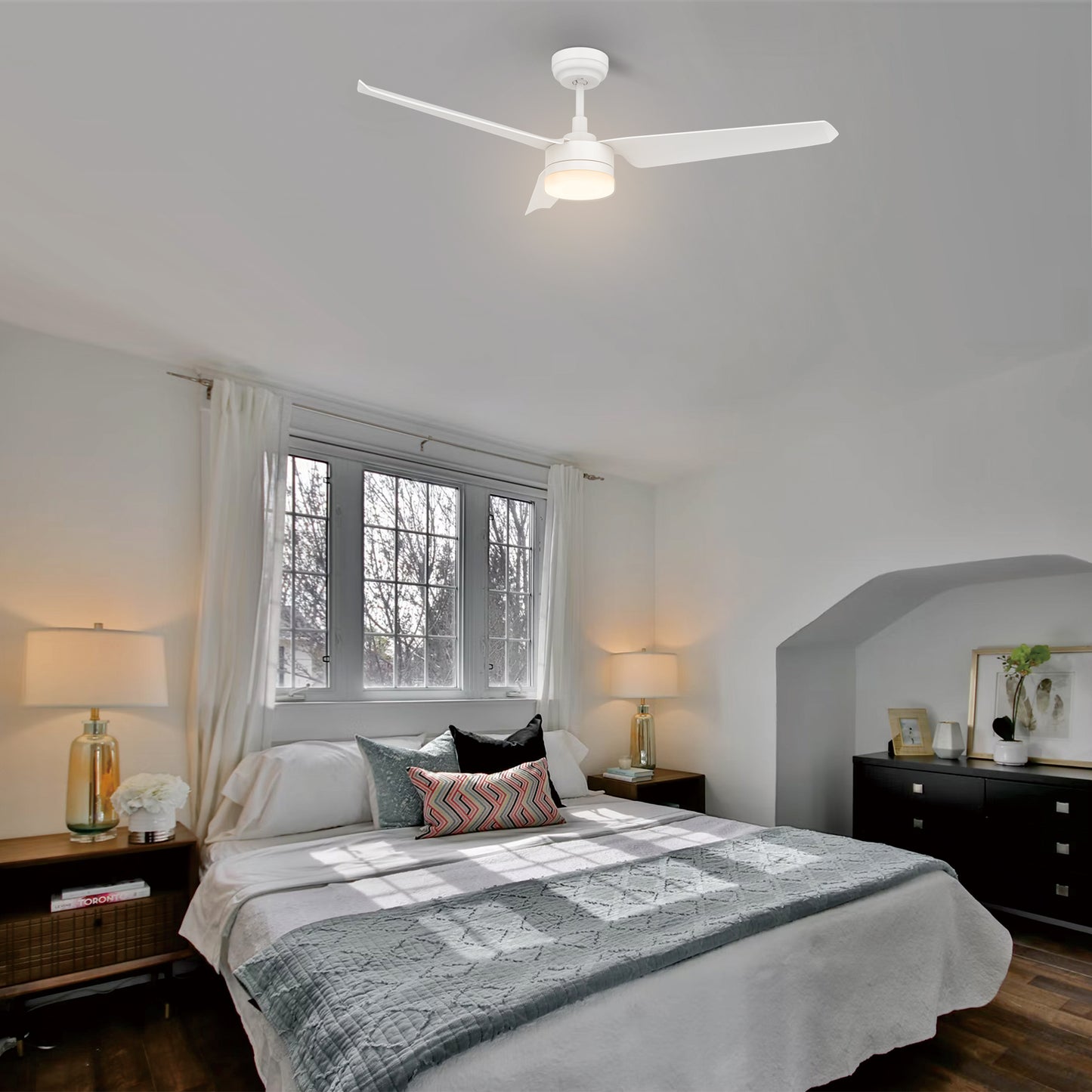 Carro ATTICUS 52 inch 3-Blade Smart Ceiling Fan with LED Light Kit & Remote Control- White/White