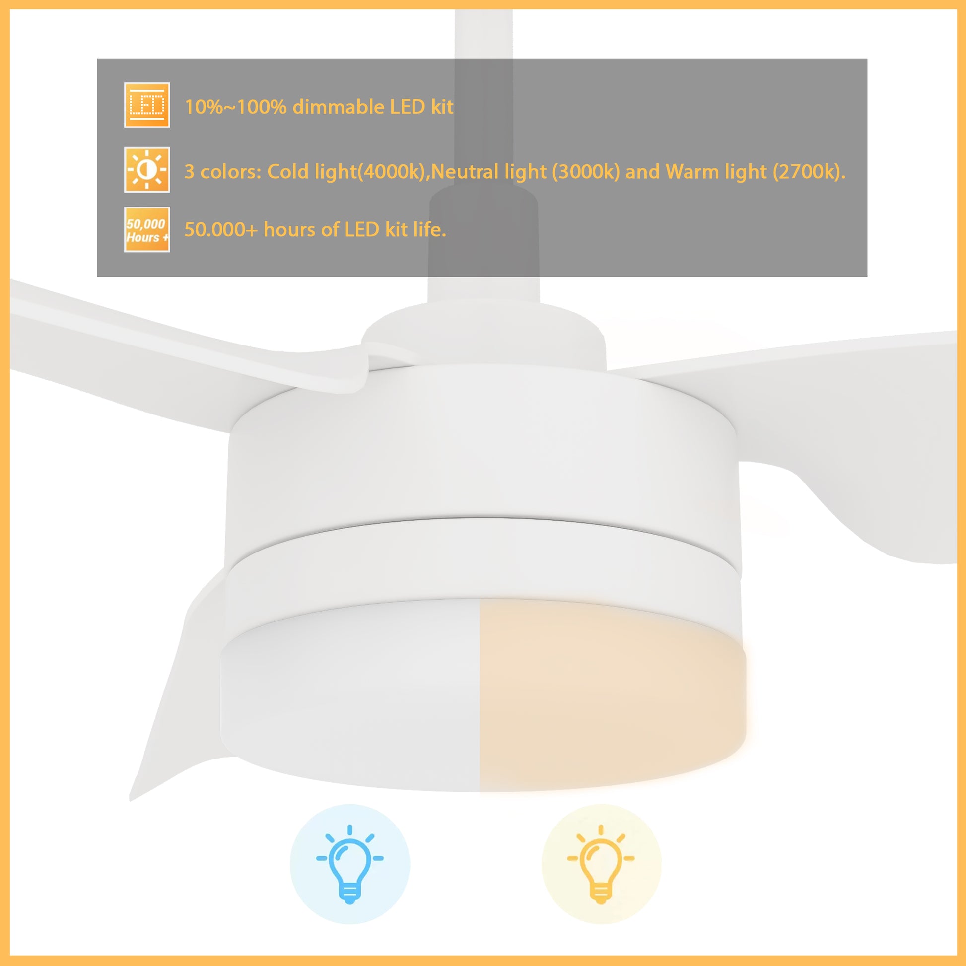 Carro ATTICUS 52 inch 3-Blade Smart Ceiling Fan with LED Light Kit & Remote Control- White/White