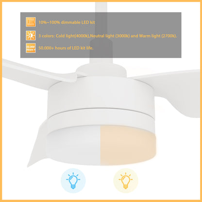 Carro ATTICUS 52 inch 3-Blade Smart Ceiling Fan with LED Light Kit & Remote Control- White/White