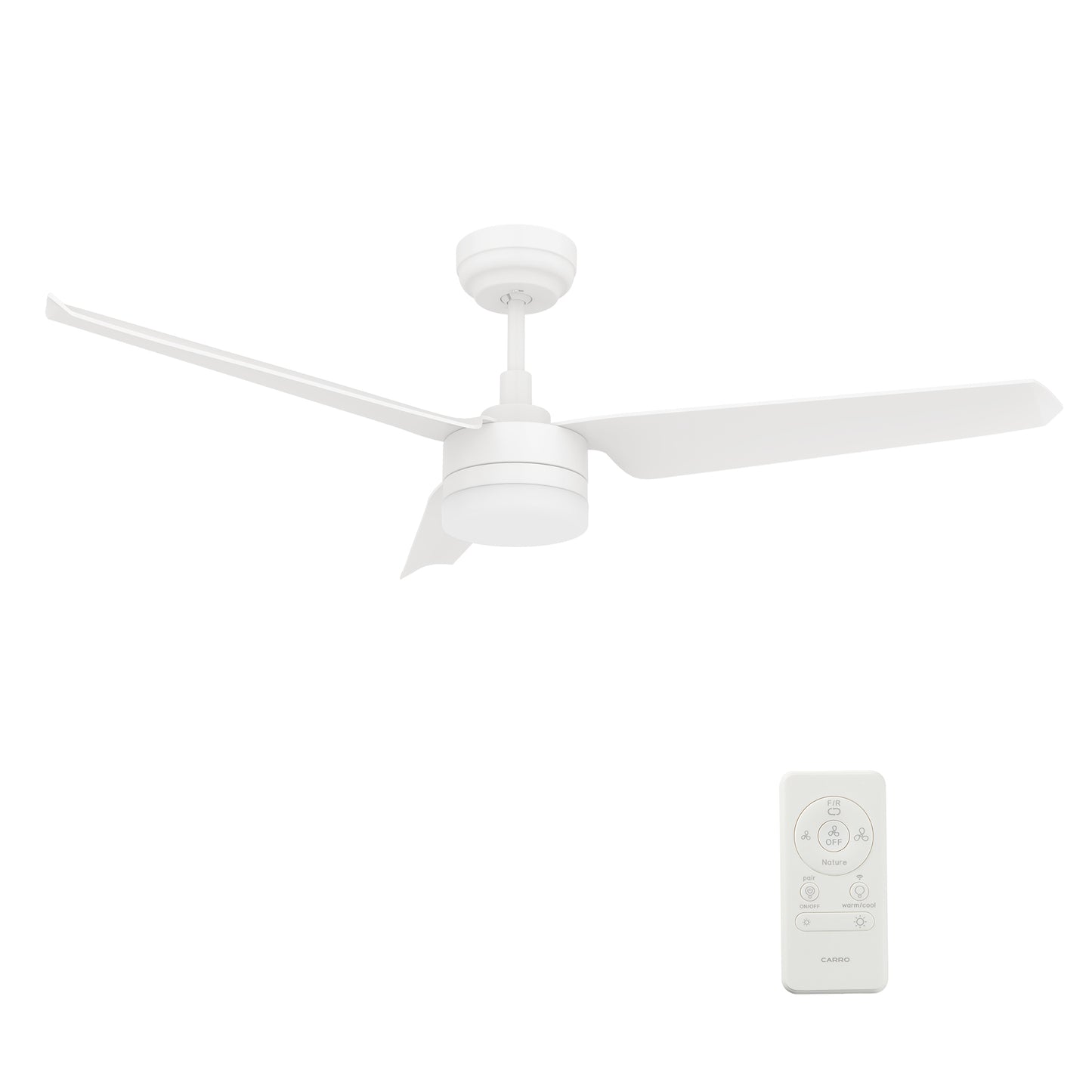 Carro ATTICUS 52 inch 3-Blade Smart Ceiling Fan with LED Light Kit & Remote Control- White/White